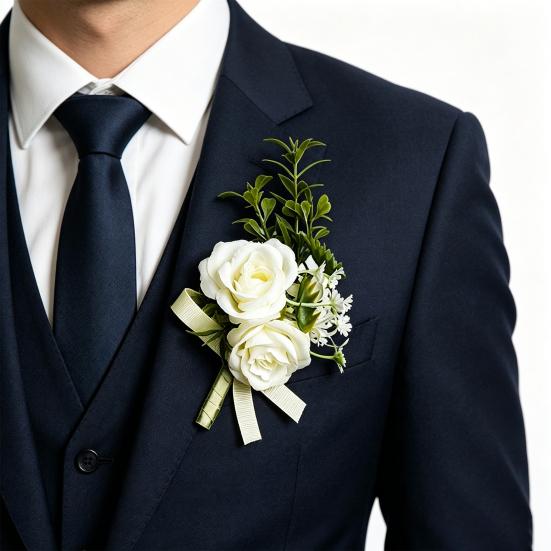 Hvid Bryllupsblomst Rustik Brudgom Knaphul til Brud Brudepige Brudgom Groomsman Vestlig Silkeblomst Fest