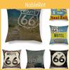 Mother Road Route 66 Pillow Case With Cotton Linen Material And Invisible Zipper