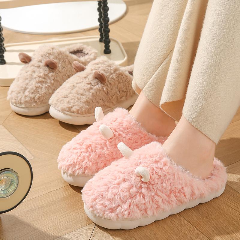 Cartoon Fluffy Shoes Outer Wear Autumn and Winter Indoor Home Couple Warm Velvet Cotton Slippers Outdoor Shoes