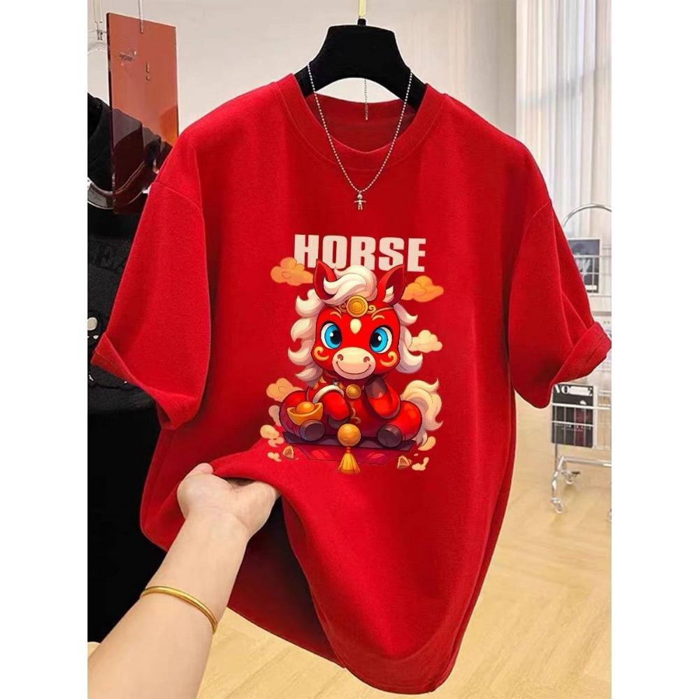 Red Short Sleeve Pure Cotton T-Shirt Unisex Summer Loose Versatile Top for Men And Women Casual Style