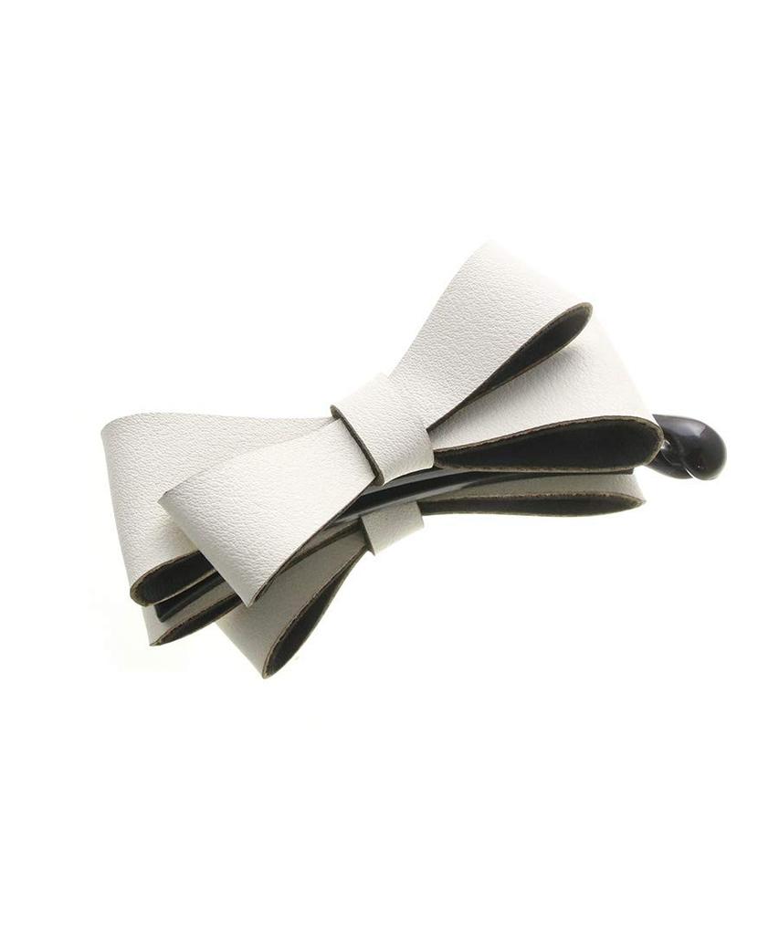 VINGTAINE Faux Leather Double Ribbon Banana Clip Basic Simple Adult Casual [Vantaine] H7377-WH-