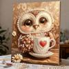 Framed Pearl Bead Painting Kit Cute Owl with Coffee Cup DIY Shiny Canvas Art Relaxing Craft Gift for Craft Lovers Home Decor 12345