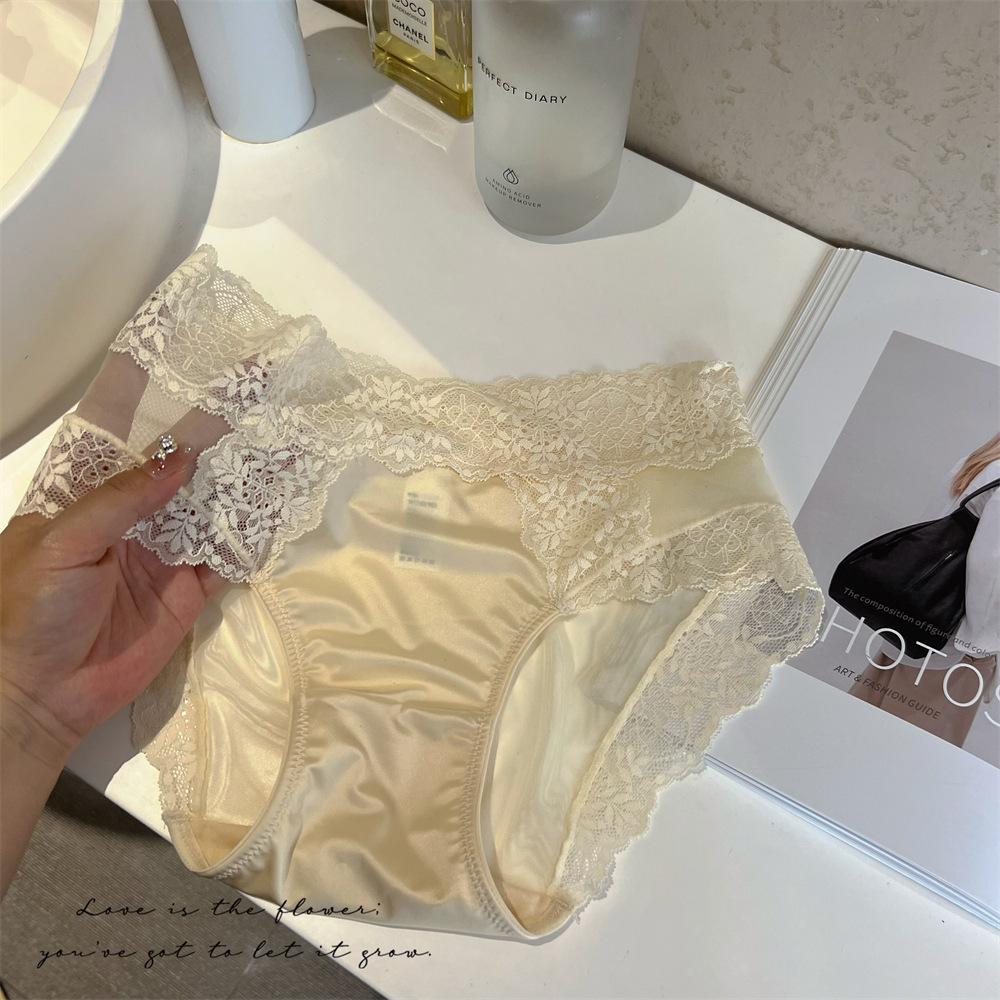 Dames Zomer Sexy Puur Verlangen Kant Satijn Effen Kleur in Taille Driehoek Slipje