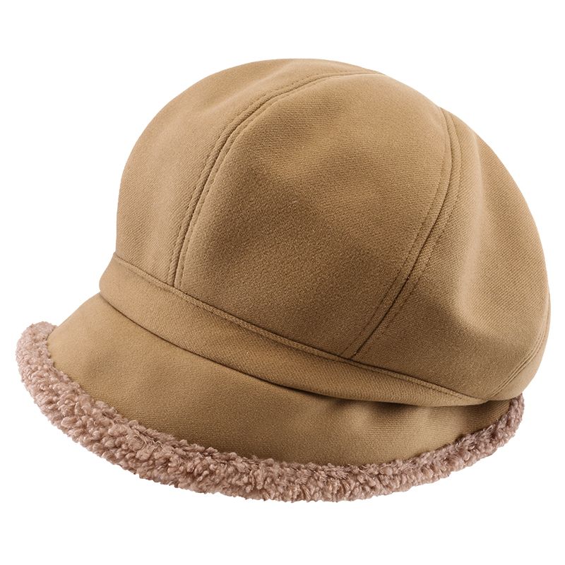 Autumn and Winter Fisherman's Hat with Fleece for Cold Protection Ear Protection Basin Hat Casual Lamb Wool Octagonal Beret