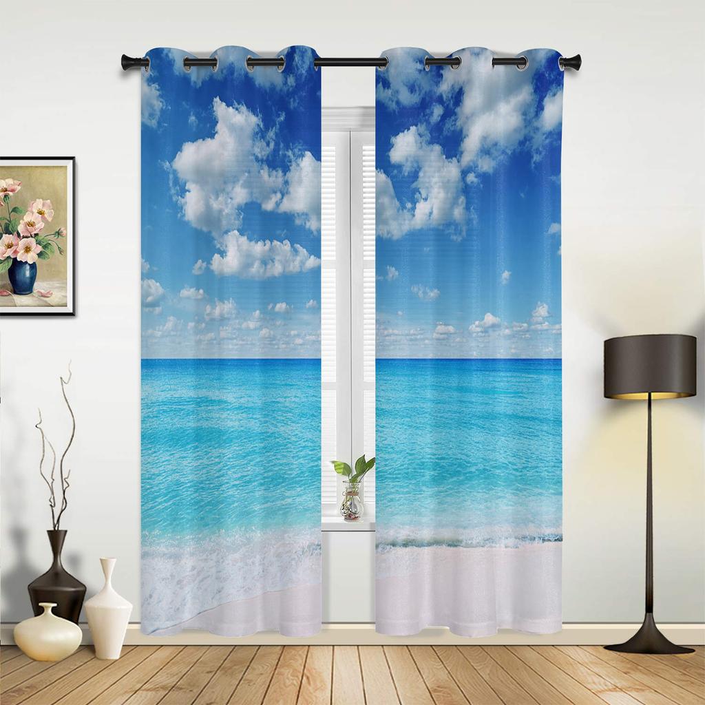 Greece Santorini Blue Roof Church Window Curtains Home Decoration Living Room Curtains Kid's Room Cortinas For Kitchen Bedroom