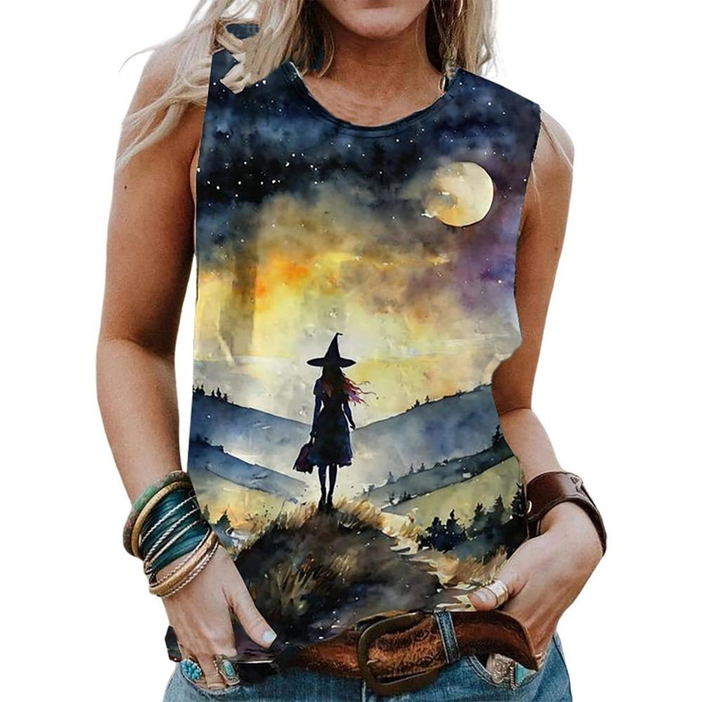 3D printed women's vest O-neck casual vest off the shoulder