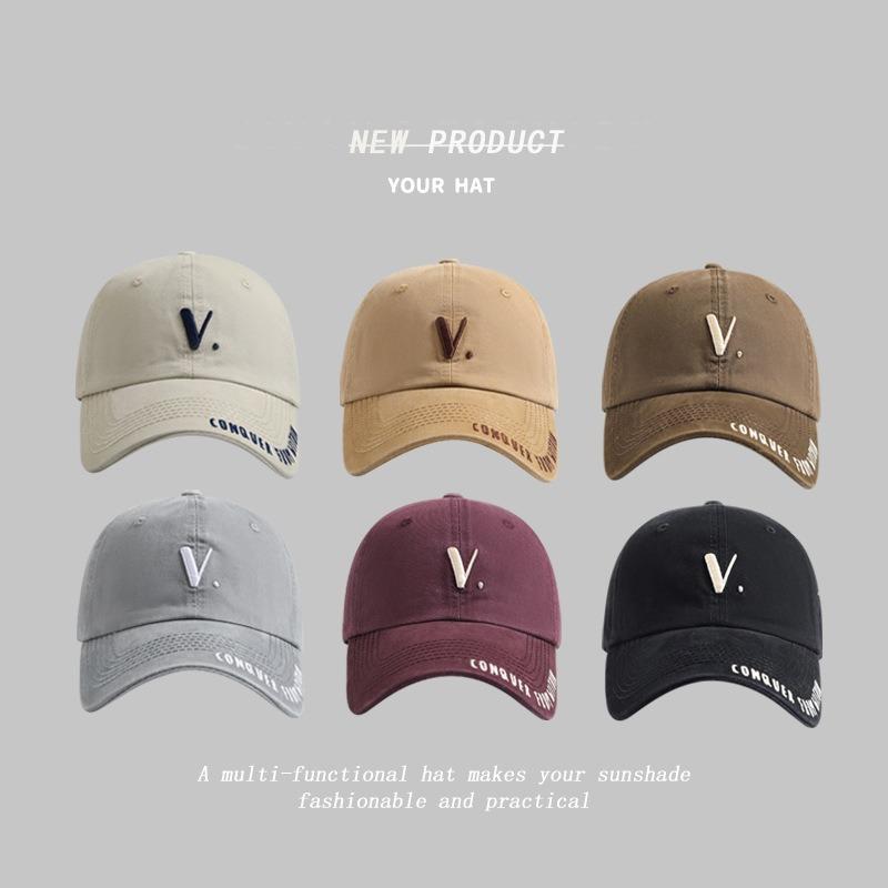 New V letter embroidered baseball cap women's wide brim versatile face small casual couple street racket cap