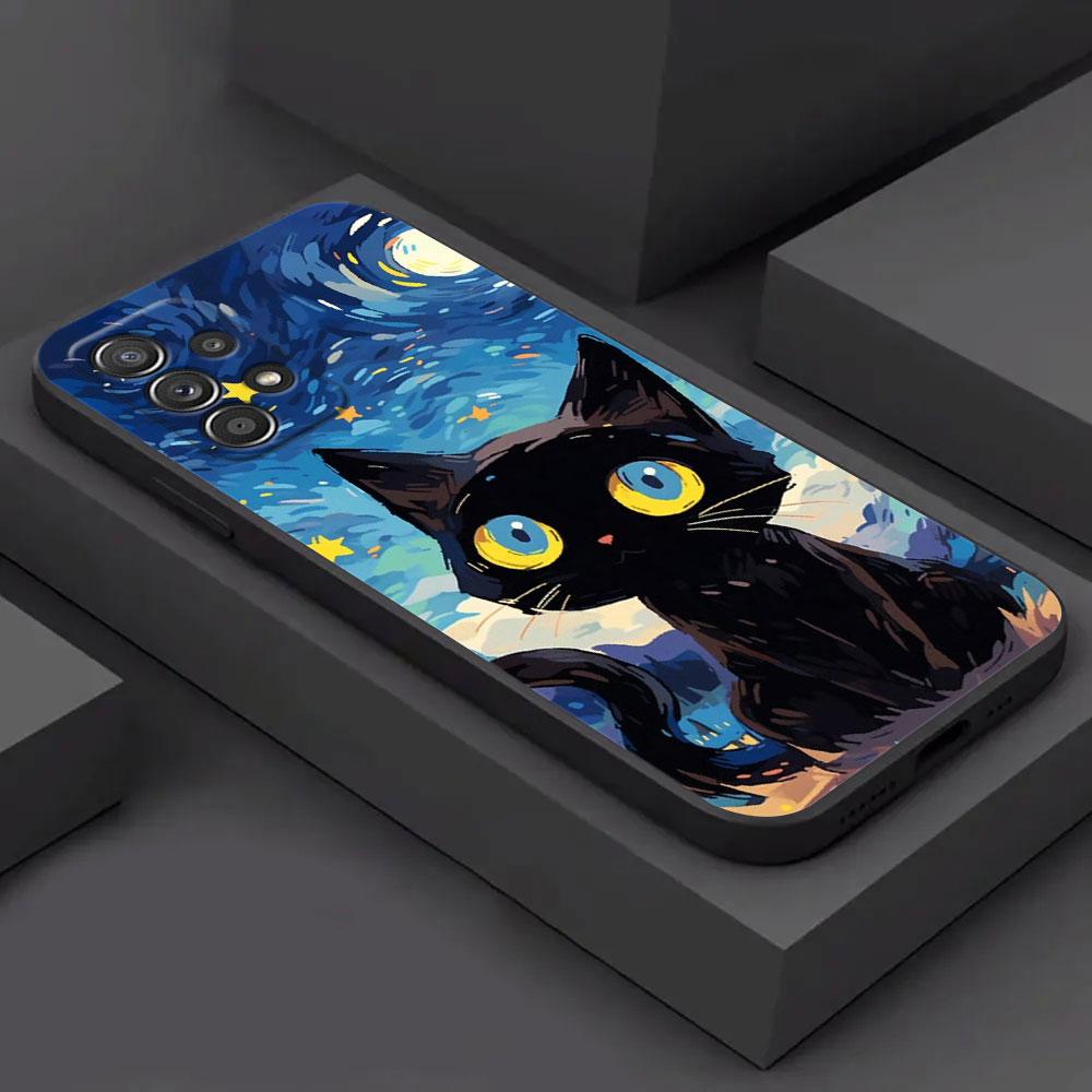 Cat Van Gogh Starry Sky For Samsung Galaxy A55 Case A54 A52S A53 5G A51 A34 A35 A33 A32 A50 A72 A71 A30 A7 2018 Cases Soft Cover