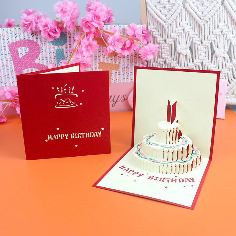 3D Birthday Cake Greeting Card: Creative Handwritten Foldable Blessing Card