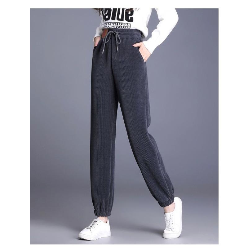 Pantalon Chaud Rembourré et Épais pour Femme Automne Hiver Pantalon Droit Décontracté à Cordon de Serrage pour Femme