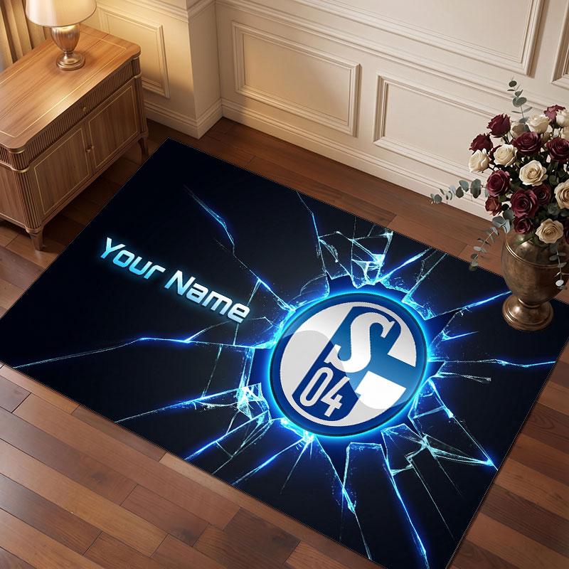 Tappeto in Velluto di Cristallo Personalizzato FC Schalke 04, Stampa Testo Nome Personalizzato, Logo Calcio Morbido Antiscivolo Tappetino per Pavimento Decorazione Casa Regalo