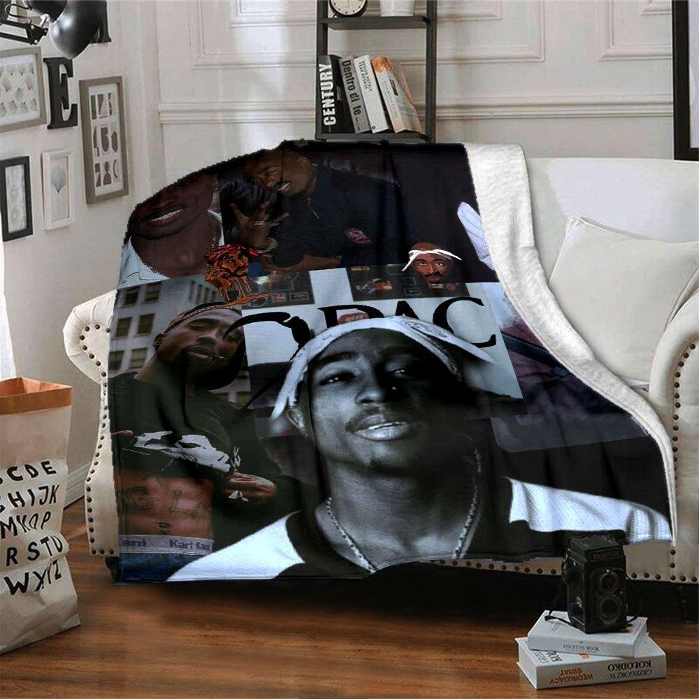 1pc 2PacHip Hop Blanket Soft Lightweight All Season Multi Purpose Throw for Sofa, Bed, Office & Picnics, French Style with Iconic Album Art & Quotes