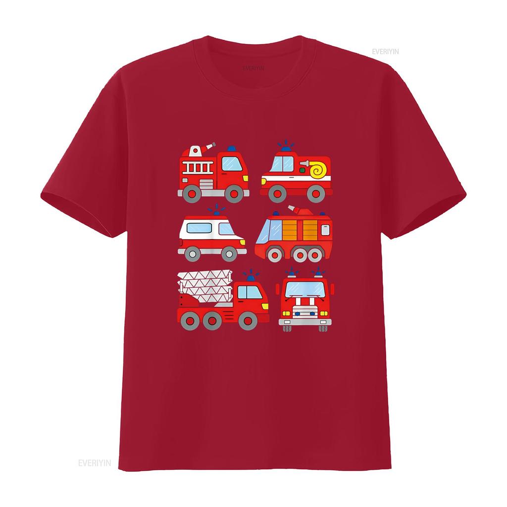 Fire Truck T Shirt Boys Toddlers Emergency Vehicle Vintage Washed Top For Everyday Wear Graphic Fashion Streetwear Soft