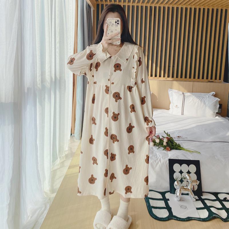 Long Sleeve Maternity Nightgown: Spring & Autumn Breastfeeding Pajamas with Cardigan for Pregnant Women