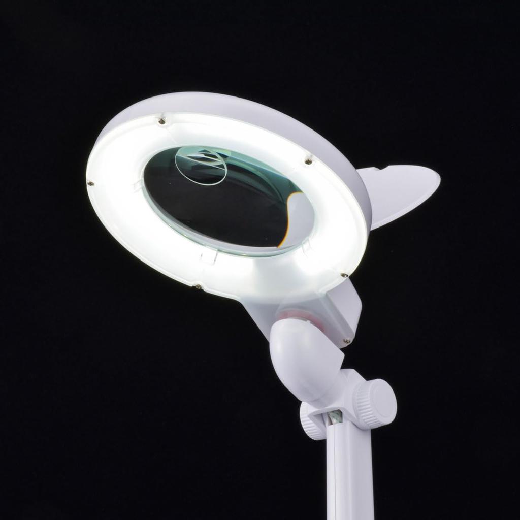 OHM LED Stand Light with Magnifying Model White L-Zoom Glass, Number 07-6384, DS-L8092-2-W,
