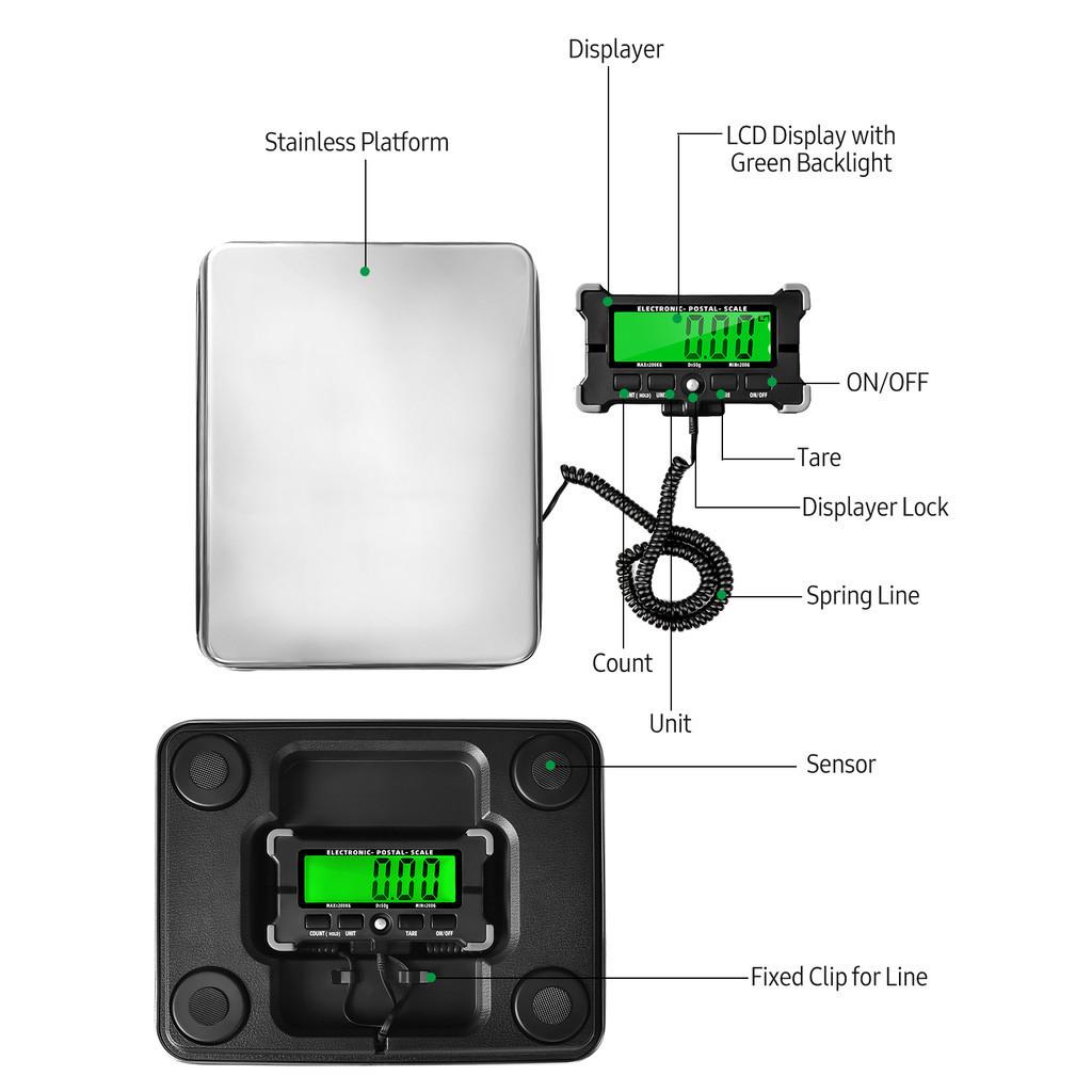 Electronic Digital Scale Stainless Steel Postal Scale LCD Backlight Display Portable Shipping Scale