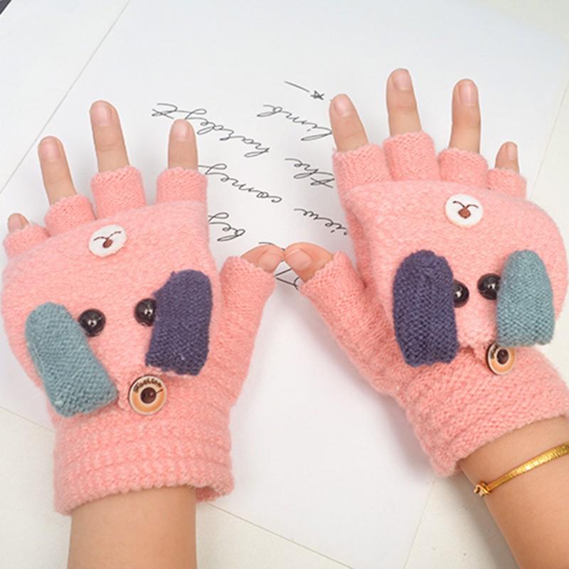 Winter Warm Fingerless Cartoon Gloves for Kids