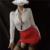 Sexy Teacher Role Play Uniform Suit Ol Secretary Office Shirt Leather Skirt Set Female Night Ultimate Temptation Tight Outfit