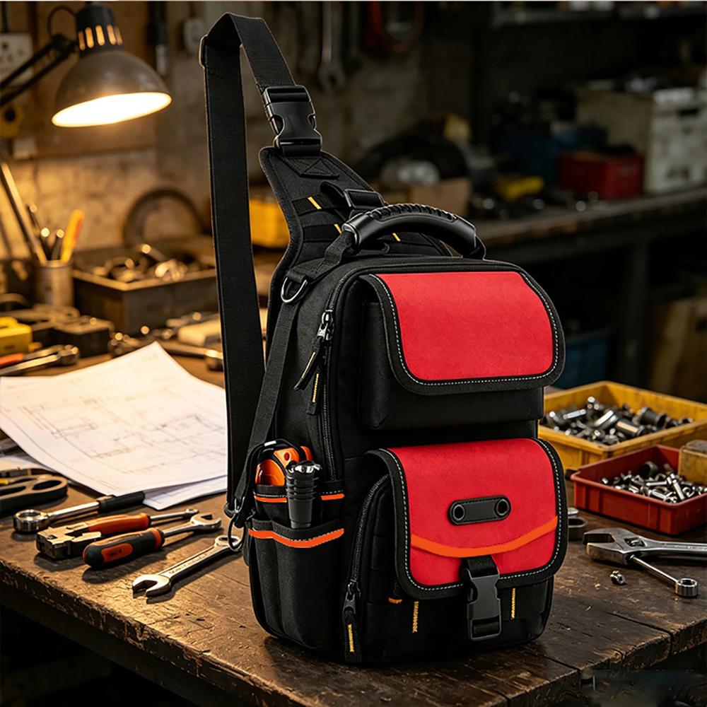 Electrician Tool Pouch Bag HVAC Tool Organizer Heavy-Duty Ergonomic Handle Removable Shoulder Strap for Electrician Tools