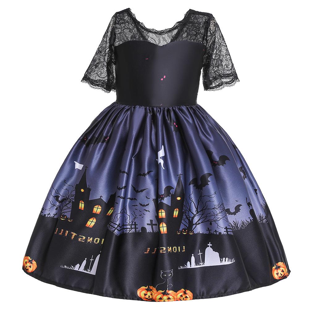 Kids' Halloween Witch Cosplay Cartoon Print Dress