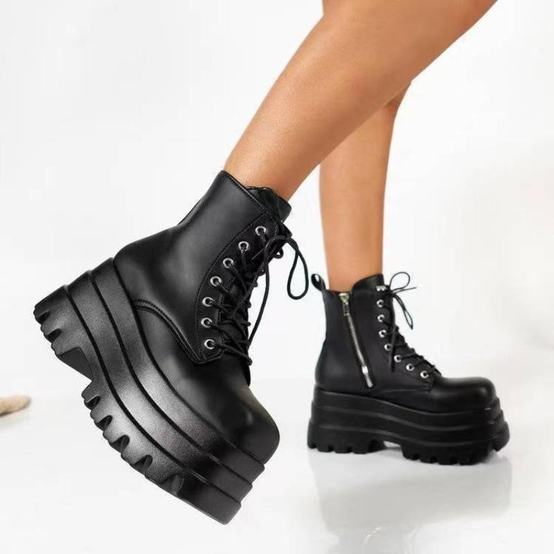 Spring and Autumn Women's Boots with Zip Ties Thick Soled Round Toe Short Boots Fashionable Ankle Boots Women's Shoes plus size