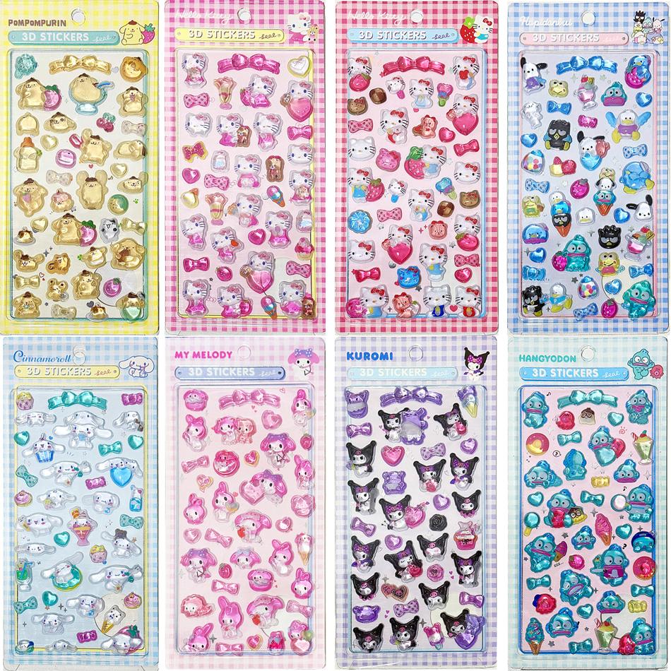 1/8Pcs 3D Sanrio Stickers Anime Sanrio Kuromi Hellokitty My Melody Cinnamoroll Hangyodon Bag Cases Decoration Birthday Gifts