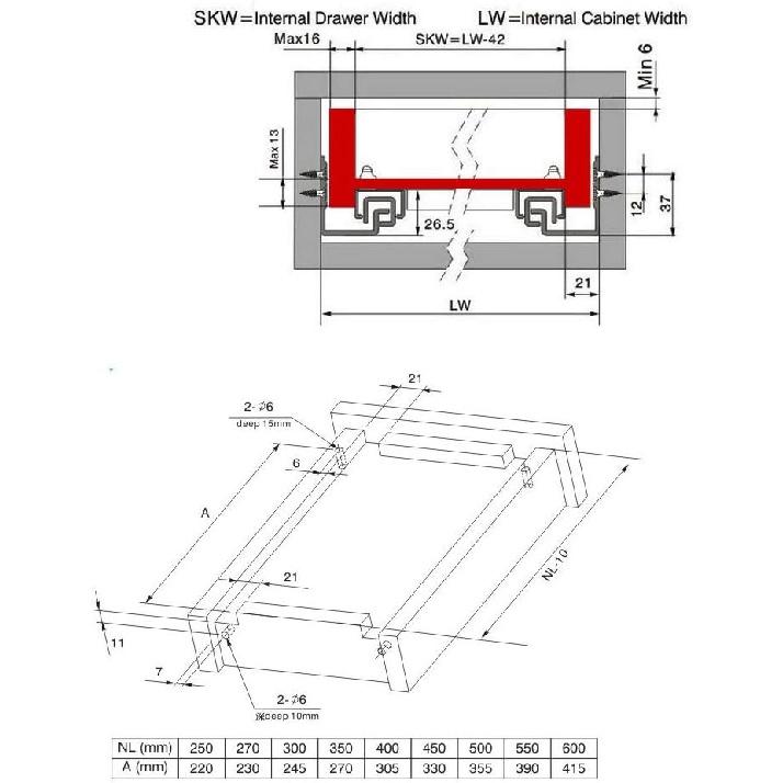 1Pair Rebound Press Push To Open Under Mount Furniture Kitchen Bath Drawer Slide Rail Runner DTC 25KG 2-fold Half Extention (14" 35CM)