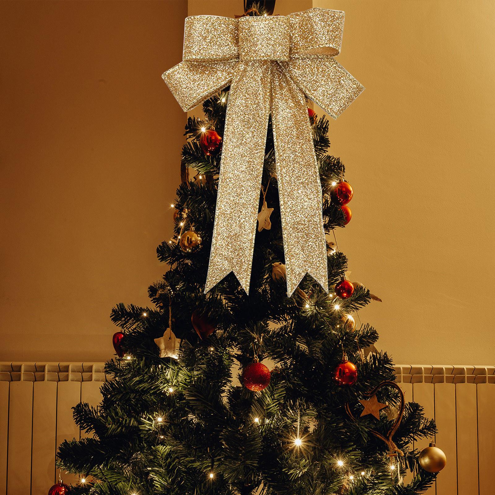 

Ленточный венок, бант шириной 10 дюймов, длинный хвост 18 дюймов, лента для рождественской елки, зимние украшения, рождественский декор, декор входной двери 6 шт. One Size золотой