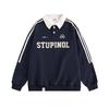 Women's Retro Striped Color Block Pullover Sweatshirt with Letter Embroidery - Casual College Style