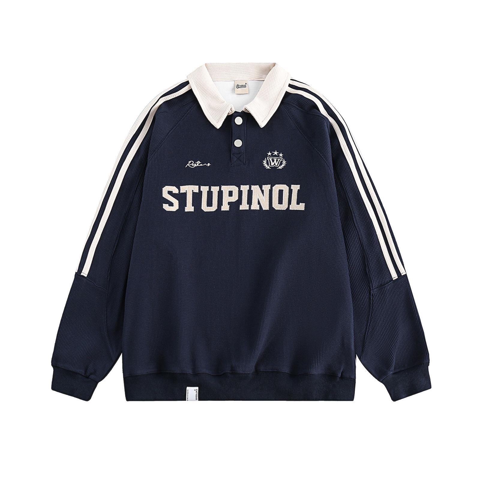 

Женский пуловер в стиле ретро-колледж в полоску с вышитыми буквами 2XL [Recommended: 150-180 lbs] темно-синий