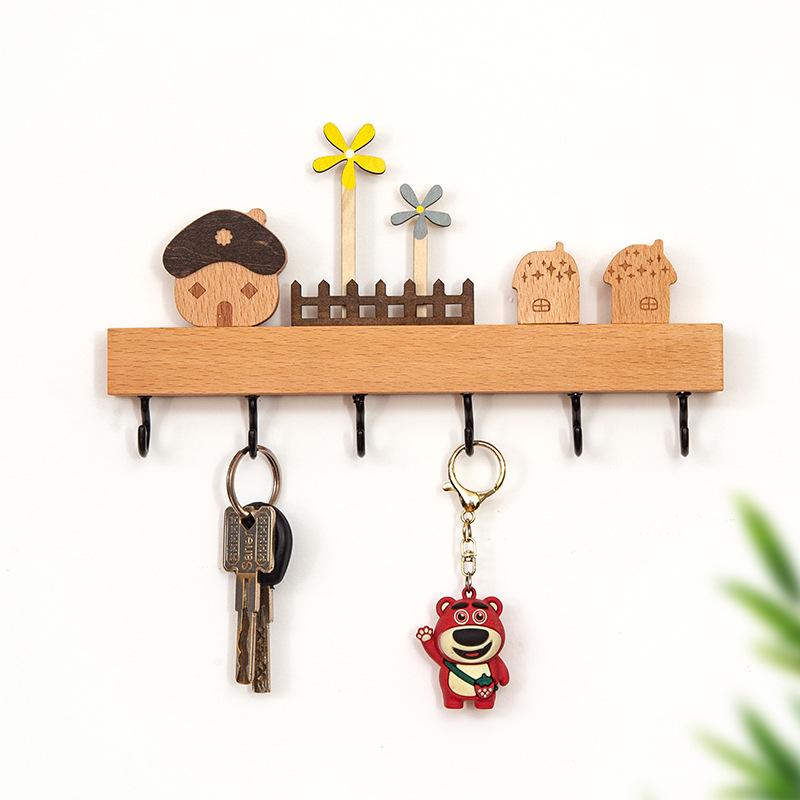 Nordic Wooden Wall Key Holder & Shelf - Stylish Entryway Hook for Keys & Decor