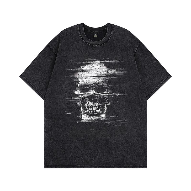 New loose trendy brand American retro high street short-sleeved heavy vintage washed old couple half-sleeved t-shirt