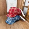 Vintage karierte Hasenohren achteckiger Hut Kinder Herbst und Winter Mode vielseitige Gesichts-kleine College-Stil Kappe