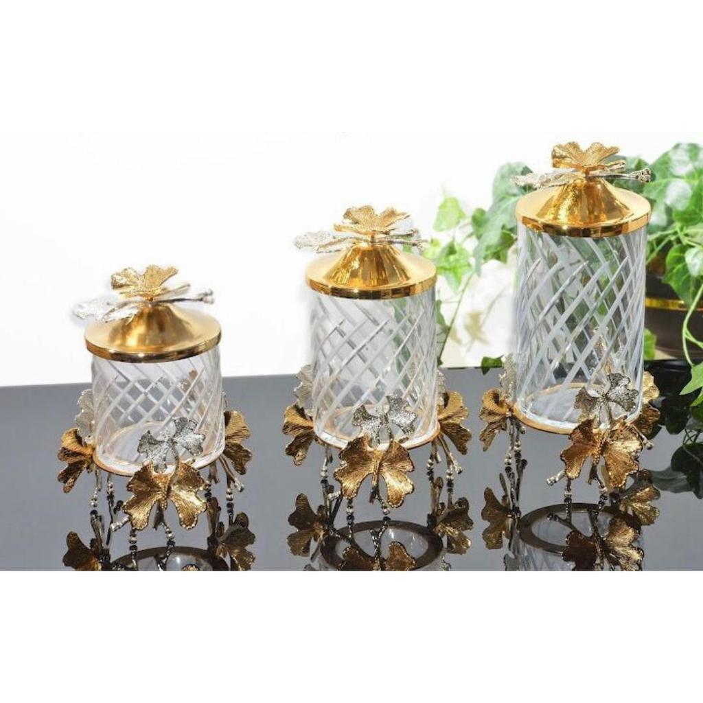 Cheap Elegant Glass Jars with Lids 3PCS Set Storage Containers Coffee