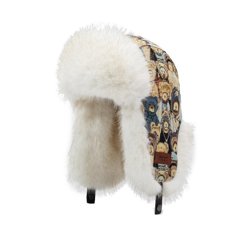 Winter Hat New Bear Woman Thickened Windproof and Cold Hat Imitation Fur Ear Protection Warm Hat