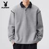 PLAYBOY Men's Long Sleeve Polo Neck Pullover Sweatshirt