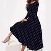 Elegante Vestito a Pois con Maniche Lunghe, Girocollo e Tasche 2026