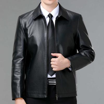 Chaqueta de cuero para hombre, chaqueta de cuero engrosada de terciopelo, chaqueta casual de cuero genuino de otoño e invierno para papá de mediana edad y ancianos