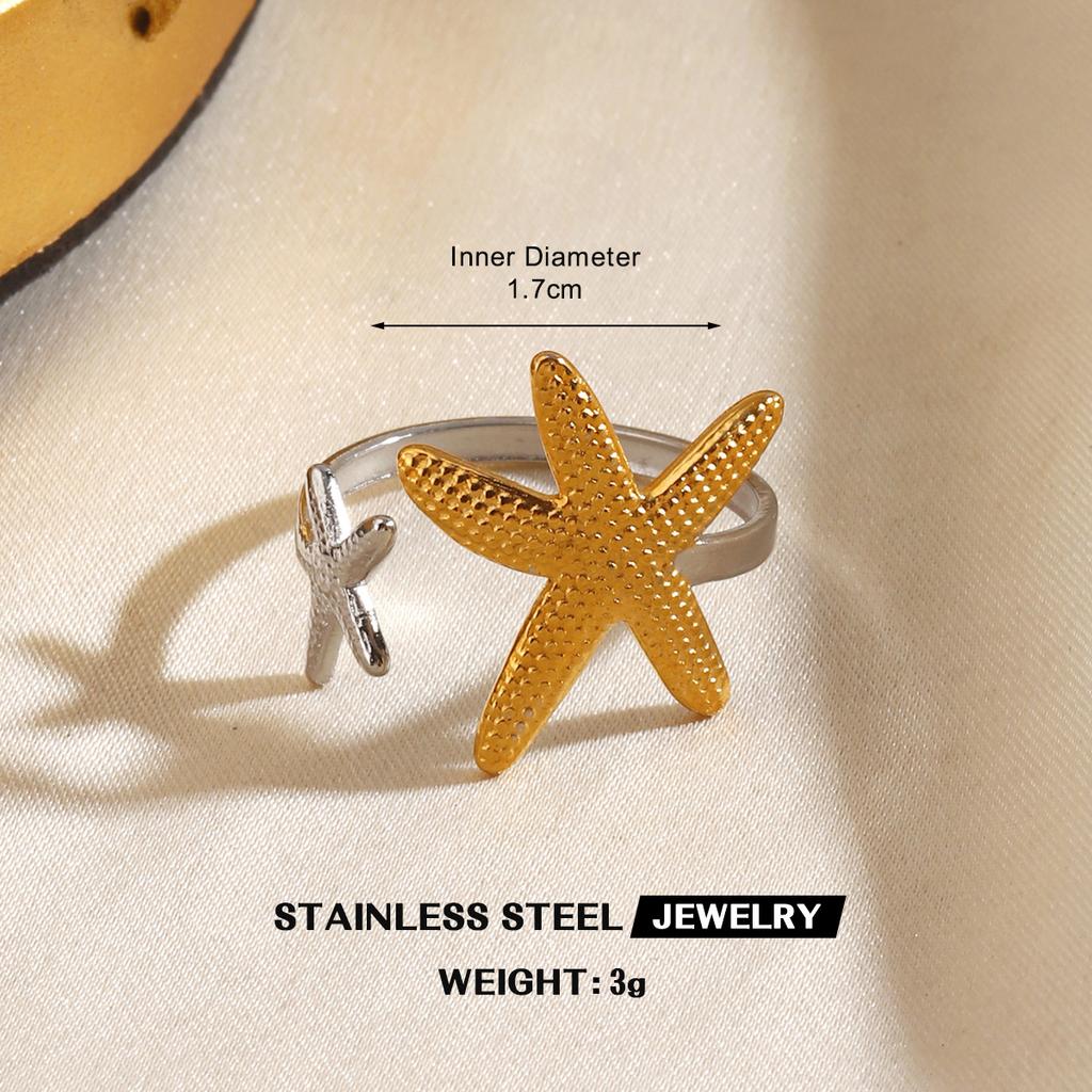 Vintage Gold Silver Color Flower Leaf Rings for Women Stainless Steel Irregular Chain Heart-Shaped Starfish Rings Jewelry Gifts