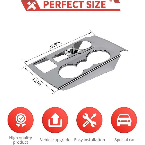 Center Console Gear Shift Cover Cup Holder Trim Compatible with Ford Bronco Sport 2021 2022 2023 Interior Accessories,Chrome