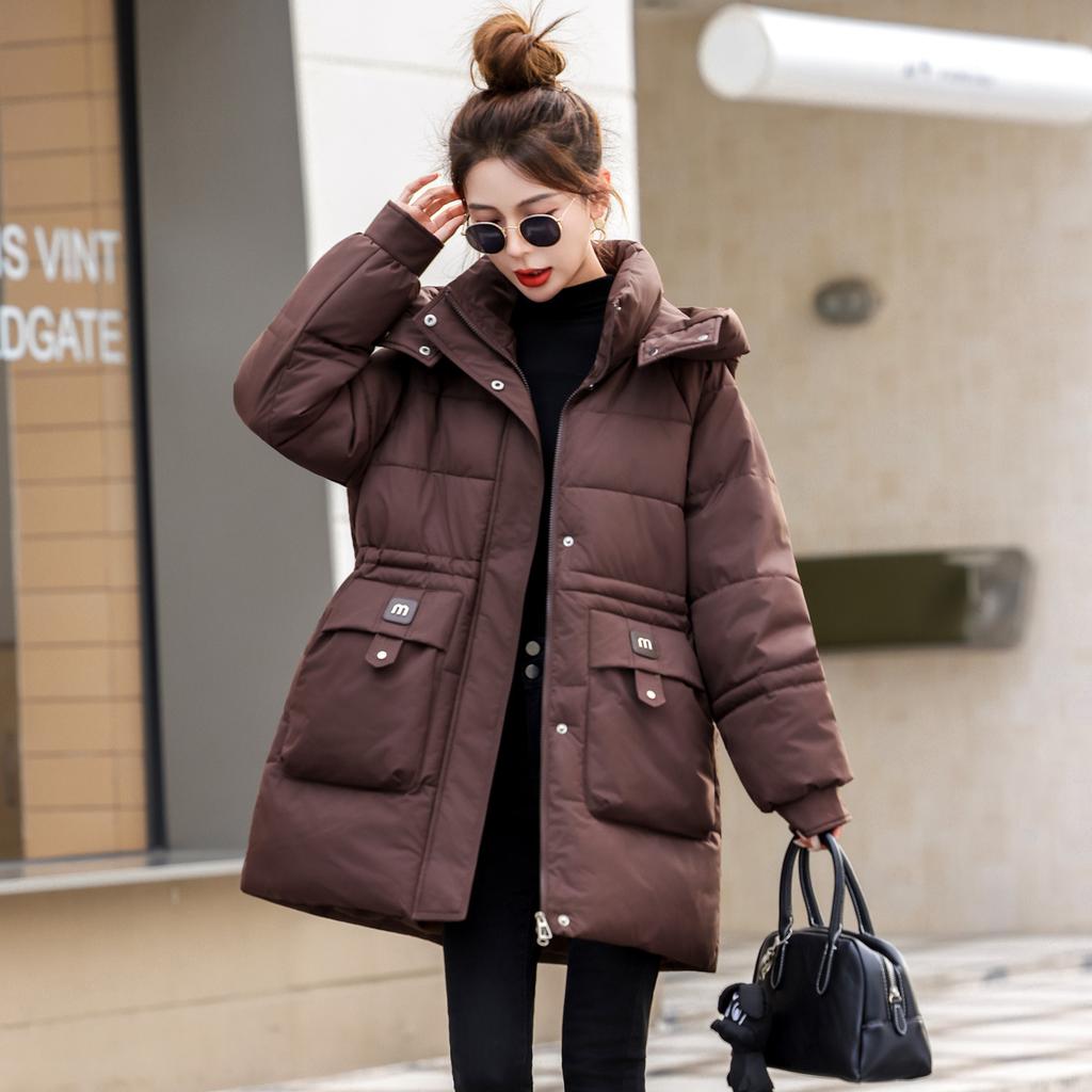 Mid-length Cotton Coat for Women, Waist Slimming Cotton Coat, Winter Thickened Cotton Coat