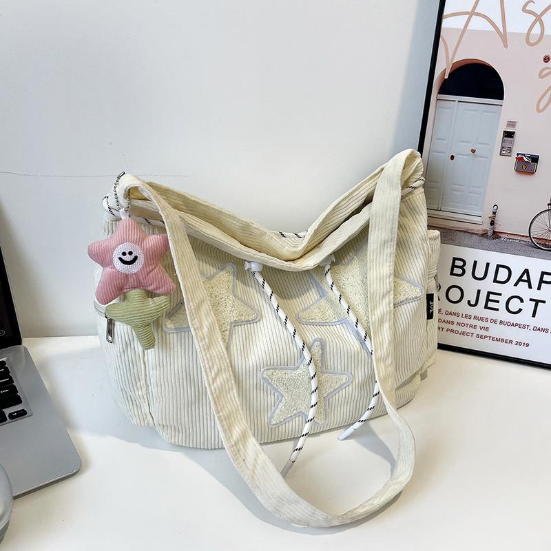 Korean Star Embroidered Crossbody Bag Lightweight Large Capacity Corduroy Commuter Shoulder Bag Women's Multiple Pockets Handbag
