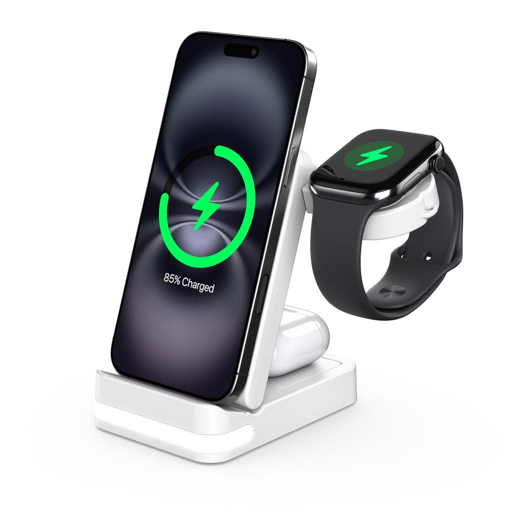 3-in-1 15W Fast Charging Foldable Wireless Charger for Apple, Samsung, Huawei & Google Devices