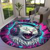 Animals Love Music Round Area Rug,Carpet Rug for Living Room Bedroom Sofa Playroom Decor,Non-slip Floor Mat