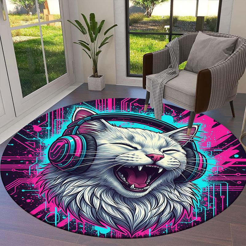 Animals Love Music Round Area Rug,Carpet Rug for Living Room Bedroom Sofa Playroom Decor,Non-slip Floor Mat