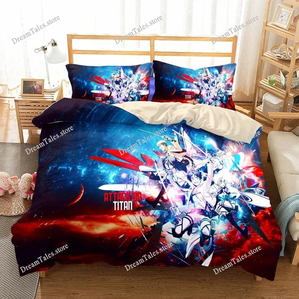Exquisite 3D Anime Attack on Titan Wallpaper Print Bedding Set Duvet Cover Comforter Bed Youth Kids Girls Boys Luxury Gift