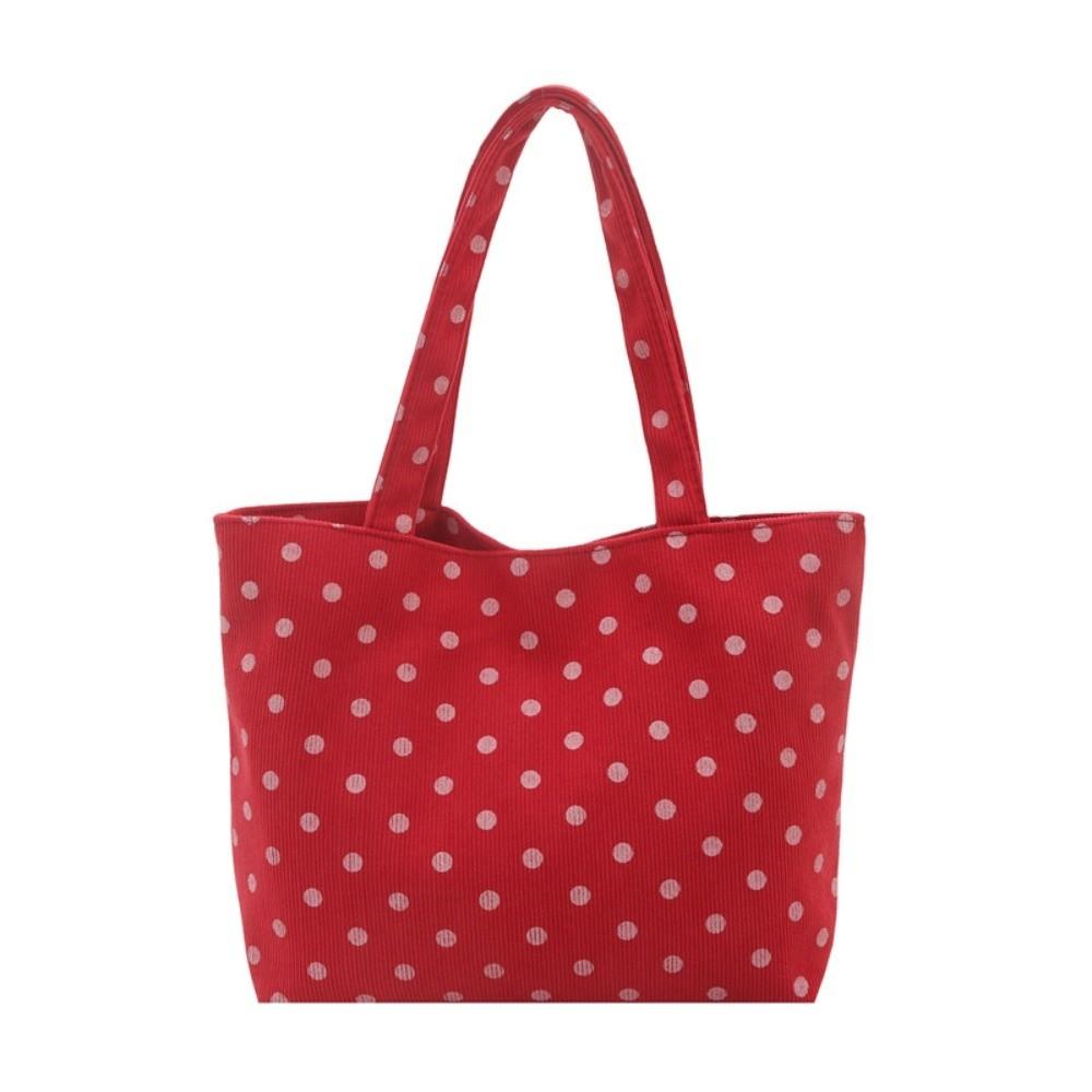 

Exquisite Polka Dot Printed Handbag Dual Handles Shopping Tote Charming Vintage Shoulder Bag Daily красный