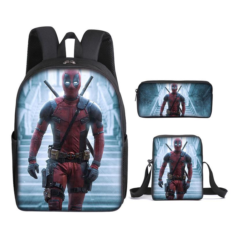 Deadpool 3pcs Student School Bag Backpack Lunch Bags Pencil Case Gifts Kids