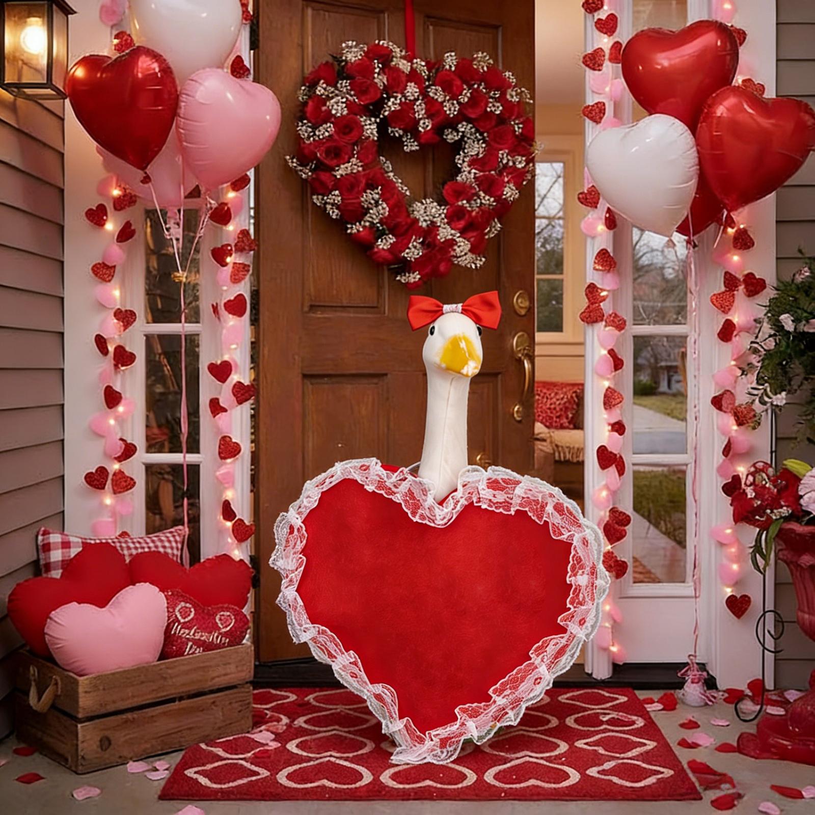 Valentines Day Red Heart Lace Porch Goose Outfit Wedding Lace Trim Goose Costume Holiday Red Bow Tie Goose Dress One Size