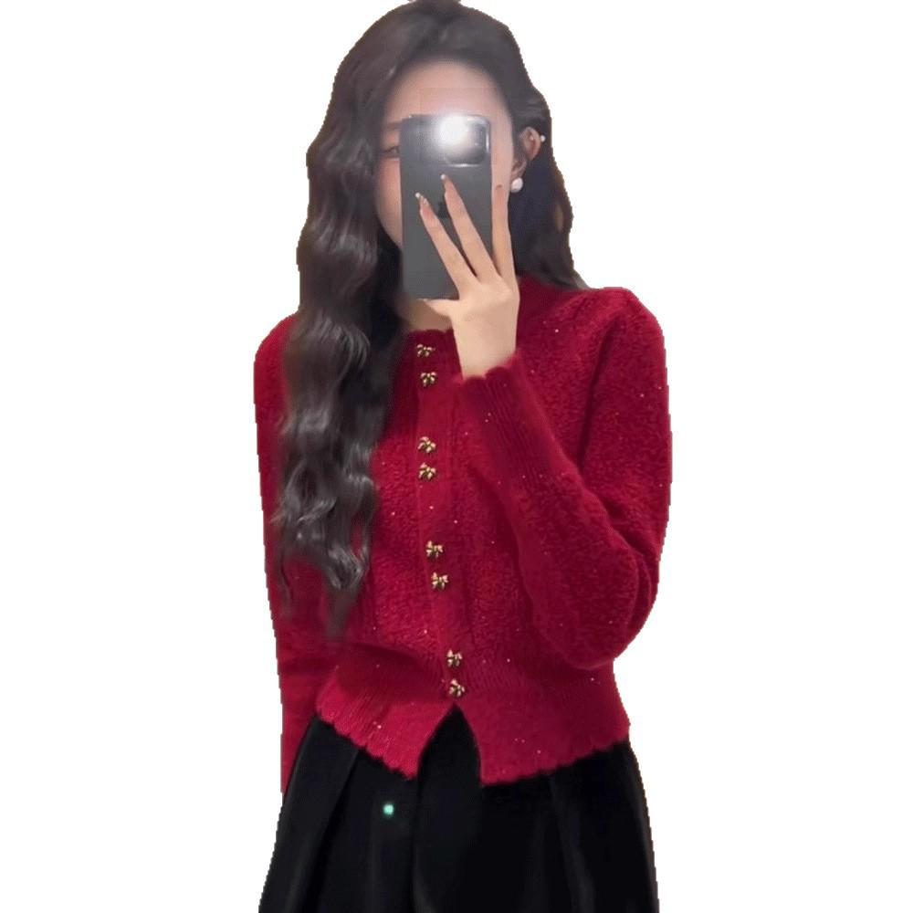 French small fragrant lace solid color short sweater jacket spring and autumn new top elegant wind knitted sweater women